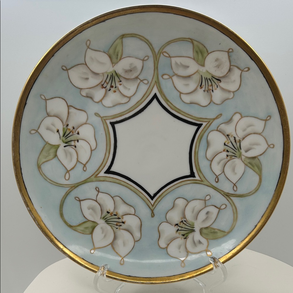 Vintage Weimar Germany Art Nouveau Porcelain Plate Hand Painted Floral Gold Gilt